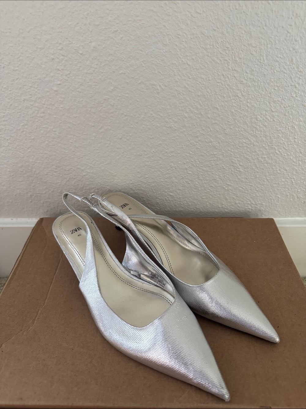 Zara Silver Pointed Slingback Heels
